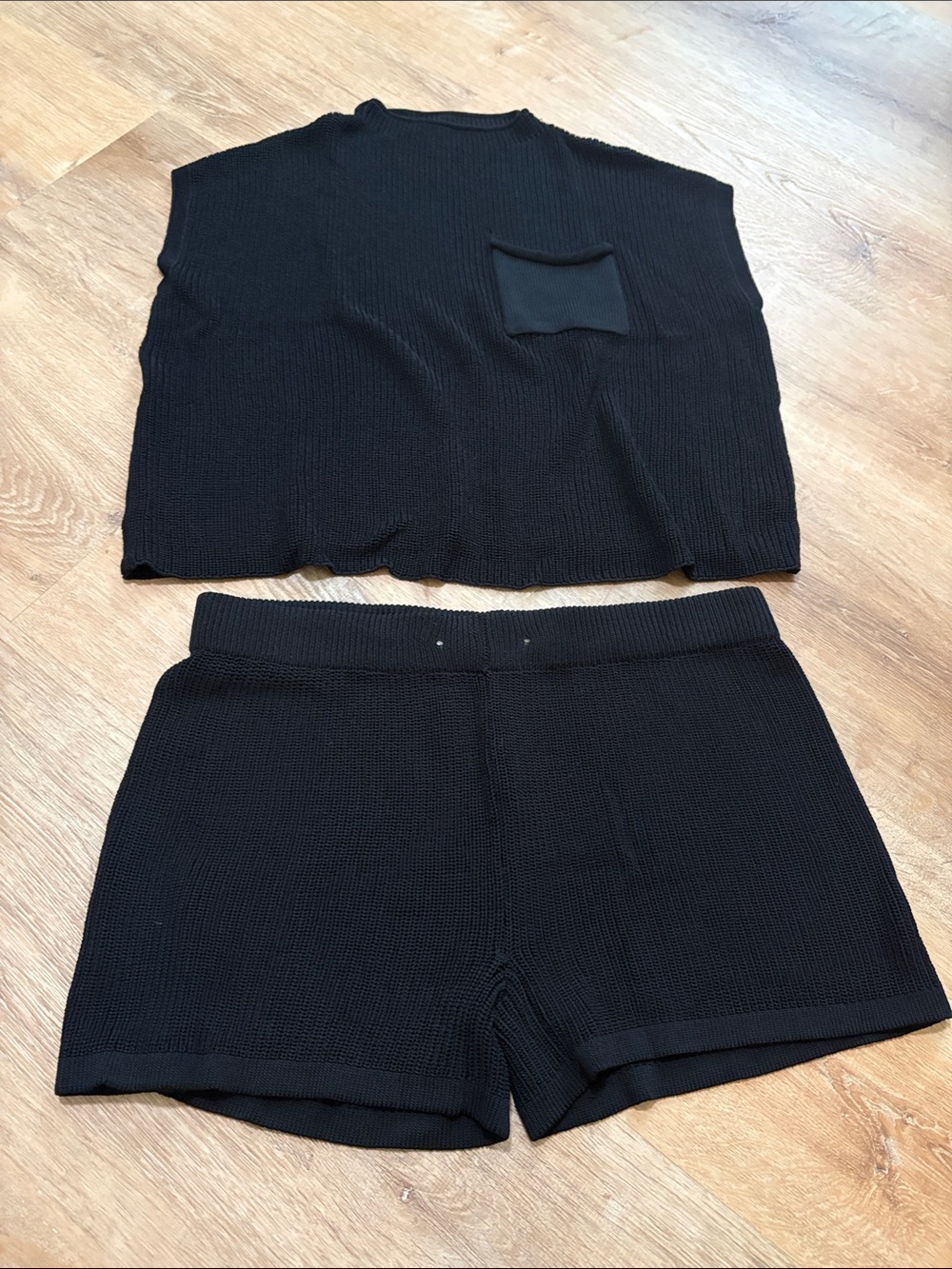 Matching Set Black Knit Women's Shorts &  Sweater Top Versatile Staple XL